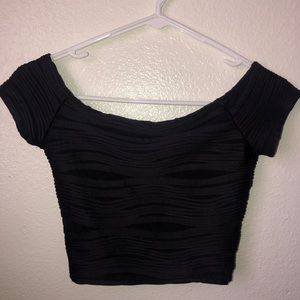 Black stretchy crop top, wide neck